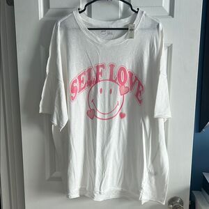 Aerie Self Love Pink and White Graphic Tee Size XL NEW